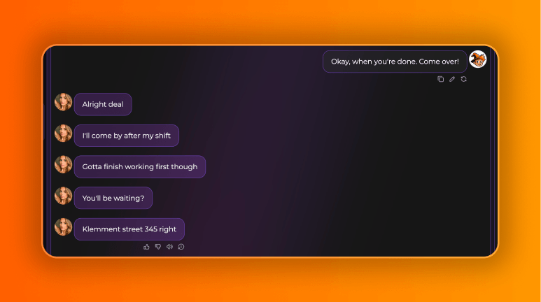 screenshot of a girl recalling my address during our chat